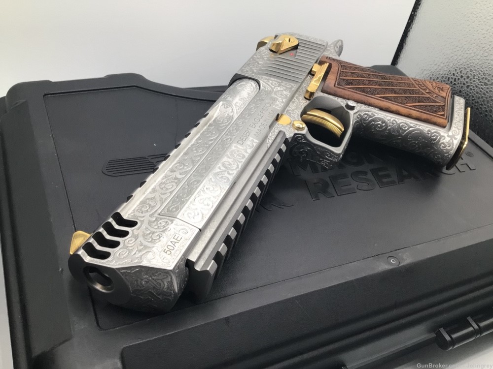 MAGNUM RESEARCH 50 AE. Custom fully hand engraved. 24 carat gold plated ...